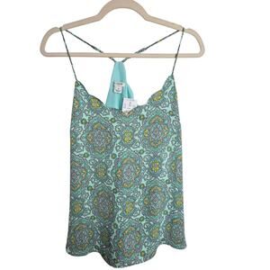 J Crew Tank Top Cami Tank Top Women 10 Green Medallion Print Scallop Top NWT